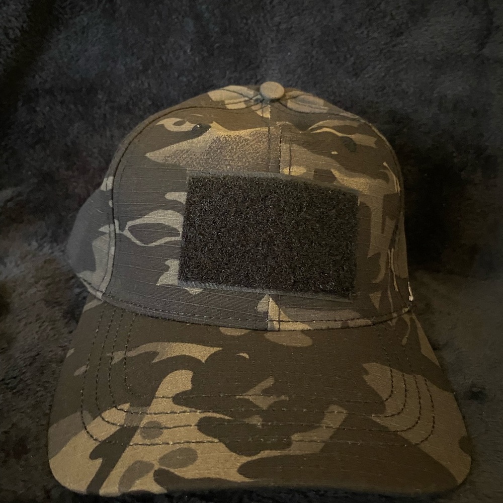 Tactical Camo Hat Strapback Black Dark Camouflage Patch Spot Military Cap